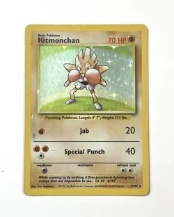 Hitmonchan 7/102 Base Set Holo Unlimited Holo Rare Card HP Heavy Play - Image 1