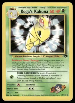 Pokemon Cards Koga's Kakuna 47/132 Unlimited Gym Challenge Uncommon LP - Image 1