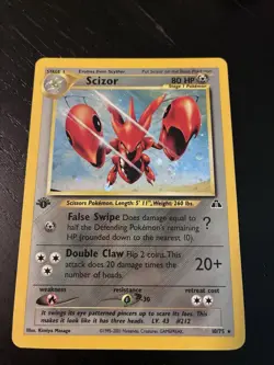 Scizor 10/75 Holo Rare Neo Discovery First Edition Holo Pokemon Card MP - Image 1