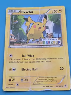 2016 Pokemon Pikachu 20/108 Build-A-Bear Exclusive. Promo Stamped Card HP DMG - Image 1