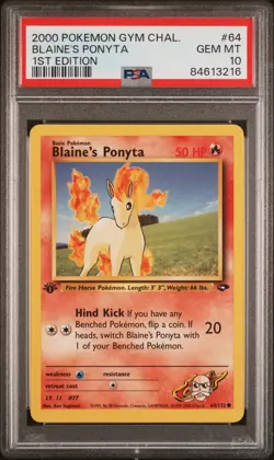 PSA 10 Blaine'S Ponyta 1st Edition Gym Challenge 64/132 1st Edition Pokemon Card - Image 1
