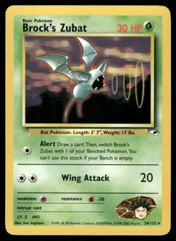 Pokemon Cards Brock's Zubat 24/132 Unlimited Gym Heroes WOTC Rare LP *2 - Image 1