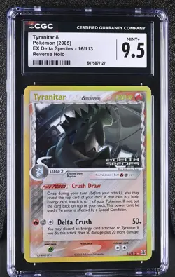 CGC 9.5 MINT+ Tyranitar EX Delta Species 16/113 Reverse Holo Pokemon Card - Image 1