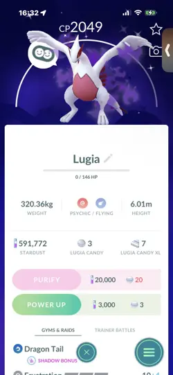 Pokemon Go (Stage 44) Shiny Shadow Legendary Lugia ( 20 Legendarys) - Image 2
