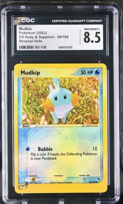 CGC 8.5 Mudkip 2003 EX Ruby & Sapphire 59/109 Reverse Holo Pokemon Card - Image 1