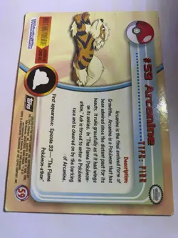 Arcanine #59 Topps Blue Logo TV Animation Edition 1999 Pokemon Card - Image 2