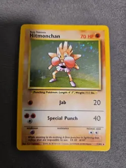 1999 Pokemon Base Set Hitmonchan Holo Unlimited MP 7/102 - Image 1