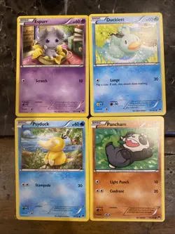 Pokemon 2016 Breakpoint 4 Card Set Of Cute Cards Psyduck Espurr Pancham Ducklett - Image 1