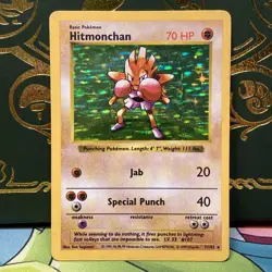 HITMONCHAN SHADOWLESS HOLO RARE POKEMON CARD 7/102 BASE LP - Image 1