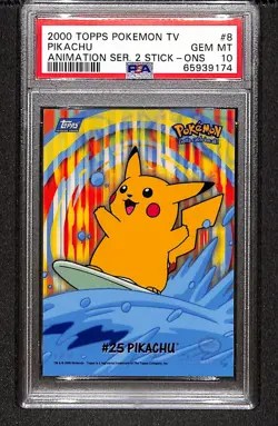 Pikachu 2000 Topps Pokemon Tv Animation Series 2 Stick-Ons #8 PSA 10 - Image 1