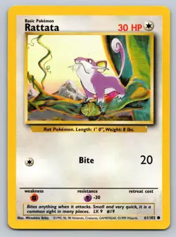 Rattata 61/102 Common Base Set Unlimited Pokemon Near Mint - Image 1