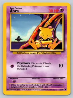 Abra 43/102 Common Base Set Unlimited Pokemon Lightly Played - Image 1