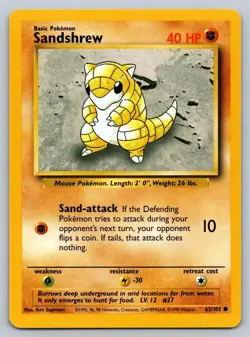 Sandshrew 62/102 Common Base Set Unlimited Pokemon Lightly Played - Image 1