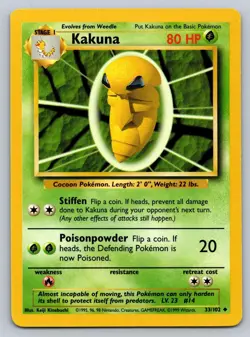Kakuna 33/102 Uncommon Base Set Unlimited Pokemon Lightly Played - Image 1