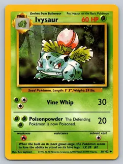 Ivysaur 30/102 Uncommon Base Set Unlimited Pokemon Lightly Played - Image 1
