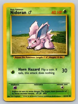 Nidoran M 55/102 Common Base Set Unlimited Pokemon Lightly Played - Image 1