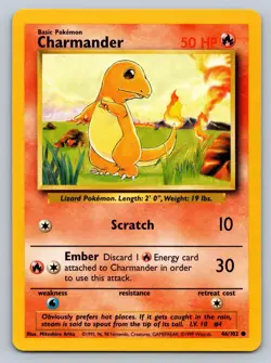 Charmander 46/102 Common Base Set Unlimited Pokemon Lightly Played - Image 1