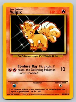 Vulpix 68/102 Common Base Set Unlimited Pokemon Lightly Played - Image 1