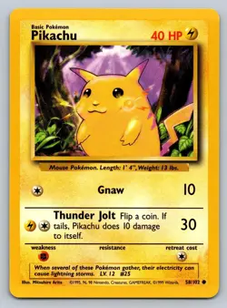 Pikachu 58/102 Common Base Set Unlimited Pokemon Lightly Played - Image 1