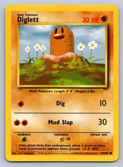 Diglett 47/102 Common Base Set Unlimited Pokemon Lightly Played - Image 1