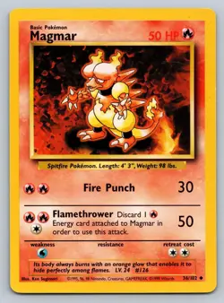 Magmar 36/102 Uncommon Base Set Unlimited Pokemon Near Mint - Image 1