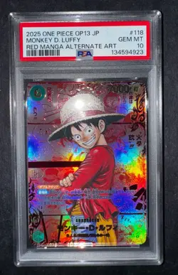 2025 ONE PIECE JAPANESE RED MANGA ALTERNATE ART OP13-118 MONKEY D. LUFFY PSA 10 - Image 1