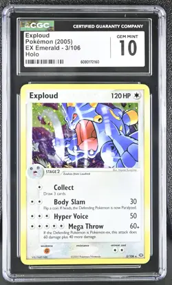 CGC 10 GEM MINT Exploud 2005 EX Emerald 3/106 Holo Pokemon Card - Image 1