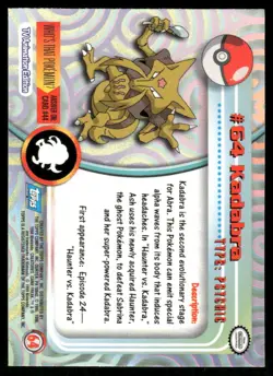 Pokemon Cards Kadabra #64 Topps Trading Cards Series 1 NM *1 - Image 2