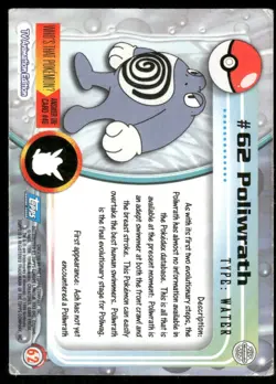 Pokemon Cards Poliwrath #62 Topps Trading Cards Series 1 LP *1 - Image 2