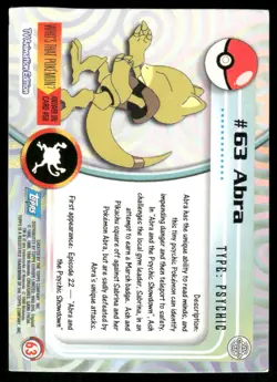 Pokemon Cards Abra #63 Topps Trading Cards Series 1 LP *1 - Image 2