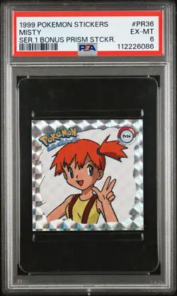 Pokemon Artbox 1999 Sticker 1 PR36 Misty Bonus Prism Sticker | PSA 6 EX-MT Slab - Image 1