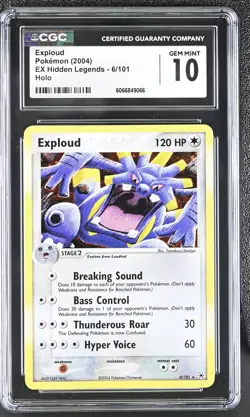 CGC 10 GEM MINT Exploud 2004 EX Hidden Legends 6/101 Holo Pokemon Card - Image 1