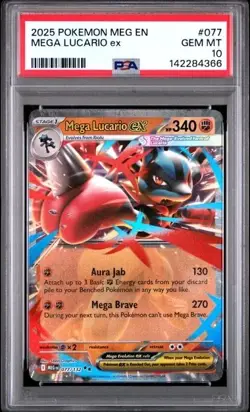 Mega Lucario EX 077/132 PSA 10 GEM MINT 2025 Pokemon MEG EN Mega Evolution - Image 1
