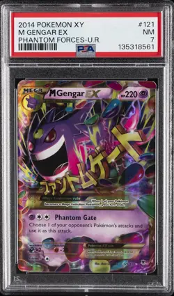 2014 POKEMON XY PHANTOM FORCES ULTRA RARE #121 M GENGAR EX PSA 7 - Image 1