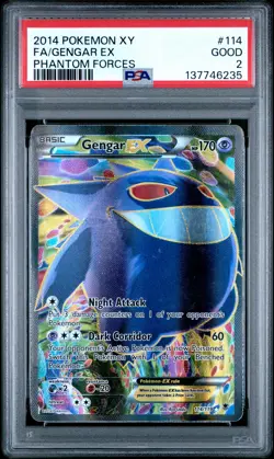 2014 POKEMON XY PHANTOM FORCES #114 FULL ART/GENGAR EX PSA 2 - Image 1