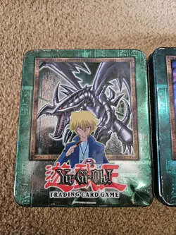 Yu-Gi-Oh Vintage Empty Gearfried Iron Knight Jinzo & Red Eyes Joey Tin 2002 Lot - Image 1