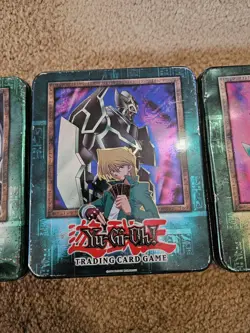 Yu-Gi-Oh Vintage Empty Gearfried Iron Knight Jinzo & Red Eyes Joey Tin 2002 Lot - Image 2