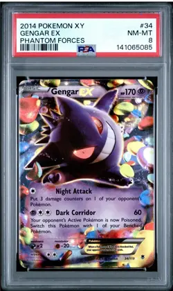 Pokemon XY Phantom Forces Gengar EX #34 PSA 8 - Image 1