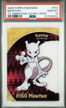 2000 TOPPS POKEMON TV ANIMATION CLEAR CARDS #PC5 MEWTWO PSA 10 - Image 1