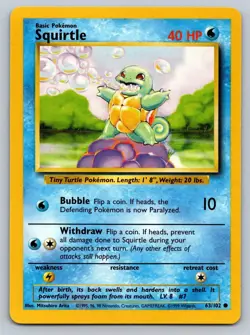Squirtle 63/102 Common Base Set Unlimited Pokemon Lightly Played - Image 1