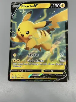 Pikachu V Pokemon TCG Sword & Shield Foil Card Black Star Promo SWSH063 - Image 1