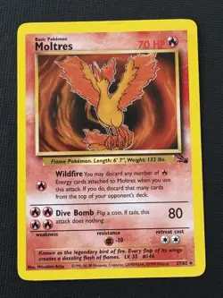 Pokemon Moltres 27/62 Fossil Rare Regular 70HP Bird 80 Attack - Image 1