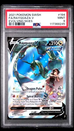 2021 Pokemon SWSH Evolving Skies Rayquaza V Alt Art 194 PSA 9 Mint - Image 1