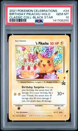 Birthday Pikachu Holo #24 2021 Pokemon Celebrations Classic PSA 10 250001 - Image 1