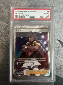 Pokemon Leon Vivid Voltage Ultra Rare Full Art #182 PSA 9 Mint - Image 1