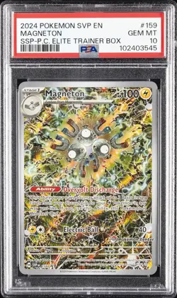 2024 POKEMON SURGING SPARKS POKEMON CENTER ETB PROMO SVP #159 MAGNETON PSA 10 - Image 1