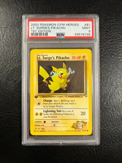Pokemon Gym Heroes #81 - Lt. Surge's Pikachu - MINT - 1st Edition - PSA 9! - Image 1