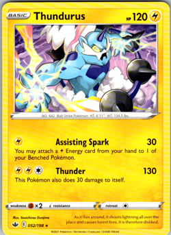 POKEMON CARD - Thundurus 052/198 Non Holo Rare - Chilling Reign - TCG - NM - Image 1