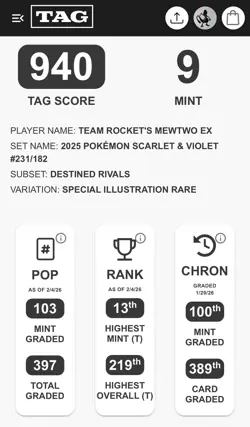 TAG 9 MINT *940* Pokemon Destined Rivals 2025 Team Rocket's Mewtwo ex #231 SIR - Image 4