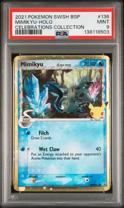 2021 POKEMON SWSH BLACK STAR PROMO CELEBRATIONS COLL #136 MIMIKYU-HOLO PSA 9 - Image 1